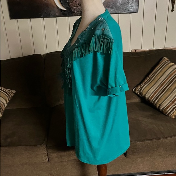 Rare XPeriance Ine Suze Turquoise Western Shirt W/Fringe & Studs - Picture 10 of 16